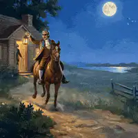 Paul Revere rides horse at night