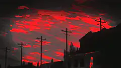 Red sky with moon and power lines