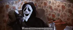 Ghostface and friends crying on phone