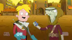 Gary and the alien handing out candy