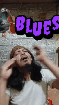 Man playing harmonica with blues music overlay