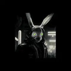 Cyberpunk rabbit with glowing green eyes