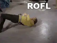 Man in yellow shirt falling over laughing ROFL