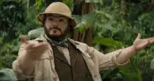 Jack Black shrugging in jungle