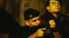 Soldiers with guns and a floating head