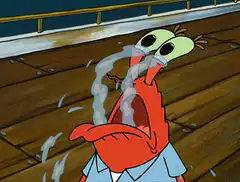 Mr. Krabs crying on a boat