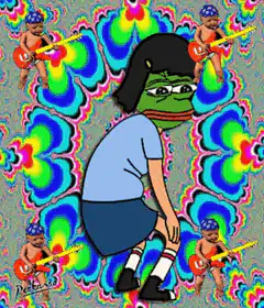 Pepe playing guitar with psychedelic background