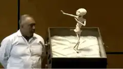 Alien skeleton dancing in a box