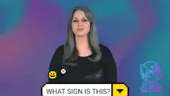Woman demonstrating ASL sign for 'what'