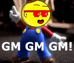 Mario dancing with GM GM GM text