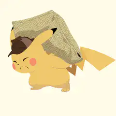 Pikachu carrying a bag of coffee beans