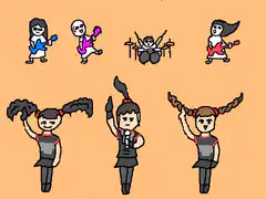 Dancing band members and cheerleaders