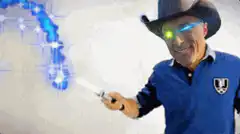 Cowboy drawing middle finger with magic wand
