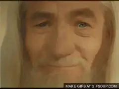 Gandalf smiling and laughing