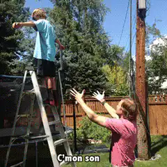 Dad jumps off ladder and gives advice