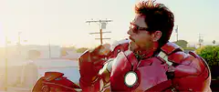 Iron Man eating a burger