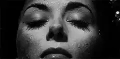 Sweaty woman and man faces close up