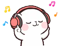 cute white cat listening to music