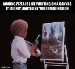 Bob Ross Deadpool painting pizza