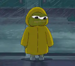 Sad Pepe in yellow raincoat