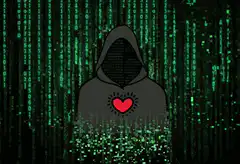 Hooded hacker with glowing heart