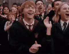 Ron Weasley cheering excitedly