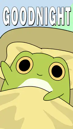 Green frog saying goodnight