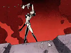 Faye Valentine lands and fires gun