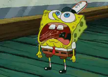 SpongeBob with knife in head