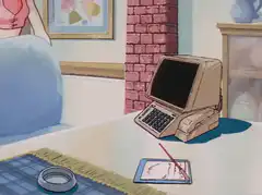 Anime girl turns on computer