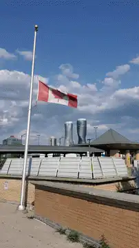 Canadian flag waving in the wind
