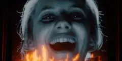 Woman screaming with fire in mouth