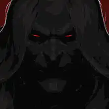 Demon face lights up with red eyes