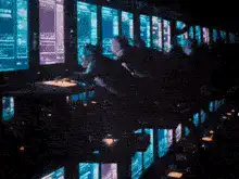 Monkey typing on keyboard in dark room