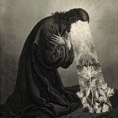 Jesus praying with growing flowers