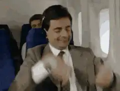 Mr Bean dancing on a plane
