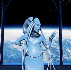 Alien woman gesturing in space
