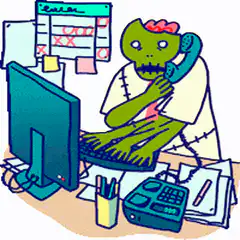 Zombie office worker typing and talking on phone