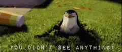 Penguin hides in hole
