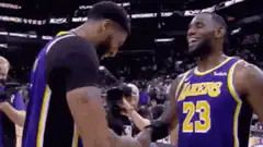 Anthony Davis and LeBron James celebrate