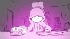hooded person typing then falling asleep