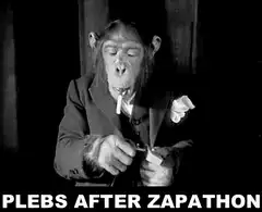 Chimpanzee smoking cigarette after marathon