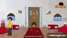 Boy shouts in living room