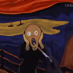 The Scream character falling into a black hole