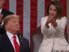 Nancy Pelosi rolling her eyes at Donald Trump