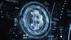Bitcoin hologram in digital interface
