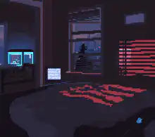 pixel art bedroom with blood on bed