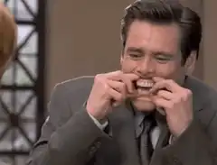 Jim Carrey pulling his lips to show teeth