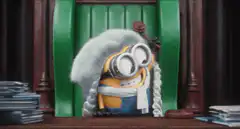 Minion judge laughs and bangs gavel