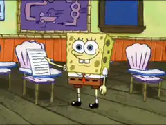 SpongeBob drops papers and splits in half